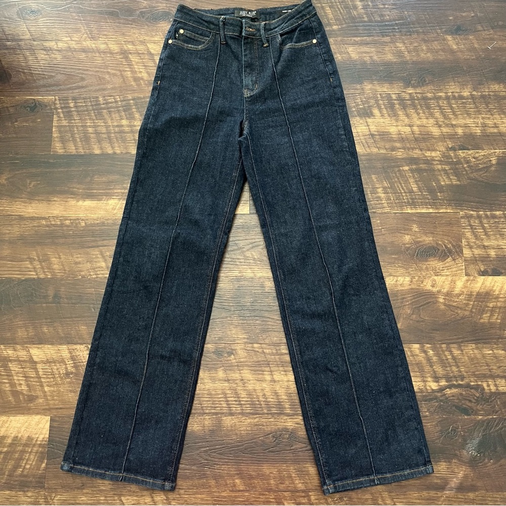 Judy blue high rise dart wide leg front seam indigo wash stretch denim jean 5/27